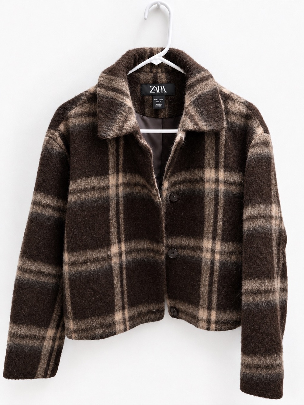 Zara Brown & Beige Plaid Pea Coat